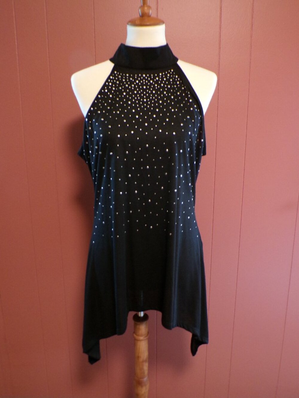 Essentials Milano Women's Sleeveless Black Silver Studded Blouse